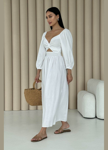 Белое праздничный, вечернее дизайнерское платье из льна белого цвета платье-трансформер Jadone Fashion однотонное