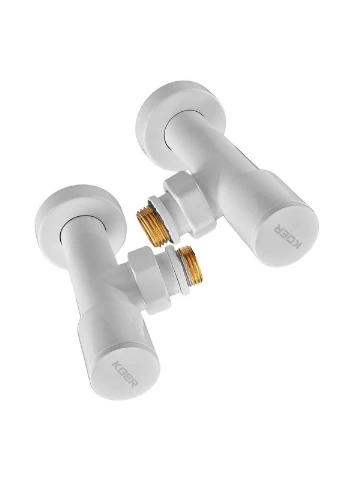 Комплект кранов для полотенцесушителя угловой WHITE - M1/2''xM1/2'' удлиненный (KR5843) KOER KR.SET.534 (388161087)