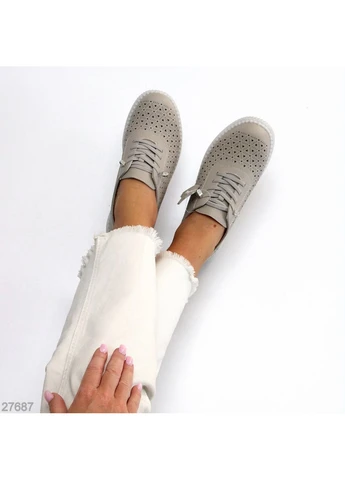 Бежевые кожаные кеды No Brand
