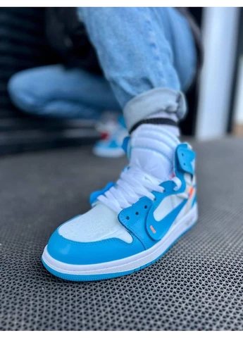 Белые летние кроссовки nike air jordan retro 1 off white blue найк аир джордан No Brand