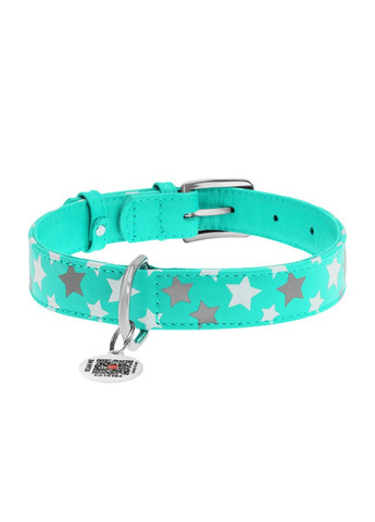 Ошейник кожаный Glamour с QR тегом, "Звёздочка", светоотражающий, L, Ш 25 мм, Дл 38-49 см ментоловый WAUDOG (332879913)
