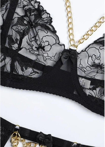 Черный демисезонный соблазнительный женский комплект белья с цепочками нижнее белье с гантерами на поясе женский стильный набор с аксессуарами Cindylove