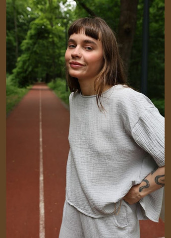 Серый летний комплект для девочки подростковый (блуза+штаны) hc (h001-6433-118) Be in fashion