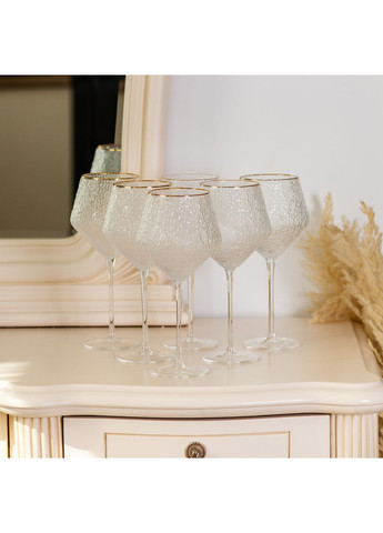 Набор фактурных бокалов 600 мл для вина 6 штук прозрачные бокалы с тонкой ножкой для дегустации ProDobro (364189347)