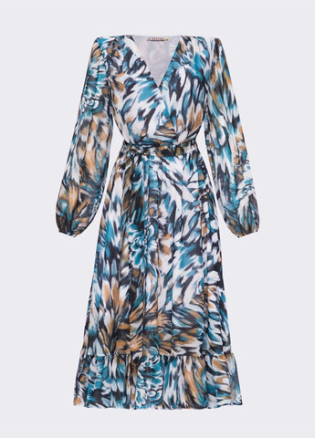 Блакитна вечірня блакитне сукня з шифону з принтом і спідницею кльош кльош Dressa