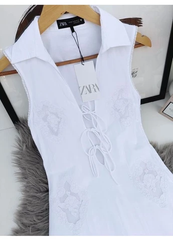 Белое поплиновое платье-рубашка Zara