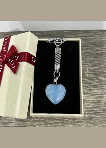 Кулон с натуральным камнем Аквамарин в форме сердечка на брелке в подарочной коробочке No Brand (331291728)