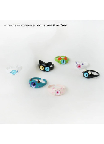 Каблучки з мультяшним котиком і милими монстриками комплект трьох колечок з оком парні з кавай вушками унісекс для підлітків No Brand (361849853)