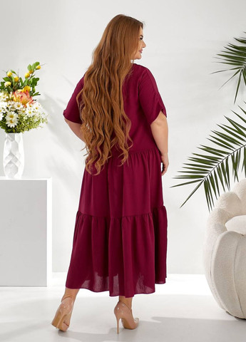 Фуксиновое (цвета Фуксия) повседневный женское льняное платье с рукавами цельнокроенными и юбкой полусолнце. с юбкой-солнце Україна однотонное