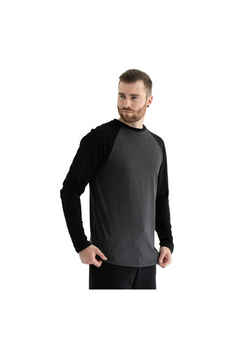 Черная мужская футболка с длинными рукавами long slive темно-серая с черным Teamv
