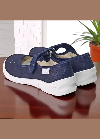 Синие ортопедические закрытые тапочки для девочки сменка в школу сменная обувь валди Waldi со стразами, с камнями