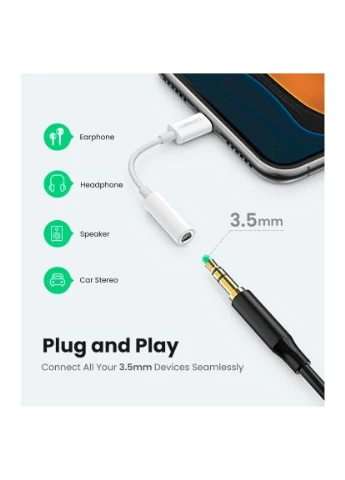 Перехідник Lightning to 3.5 mm 0.1m Headphone Jack Adapter Model US212 white (30759) Ugreen Lightning to 3.5 mm 0.1m Headphone Jack Adapter Mo (388931012)