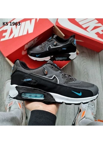 КРОССОВКИ ЖЕНСКИЕ NIKE AIR MAX 90 CORDURA GRAY BLACK BLUE НАЙК АИР МАКС 90 No Brand чёрные демисезоны (369389791)