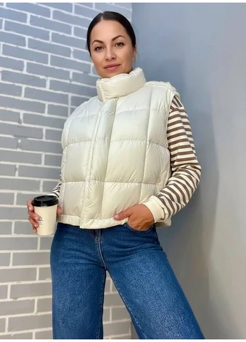 Жилетка женская 9039 стеганная короткая вставка из экокожи на спине Lady yep (304291642)