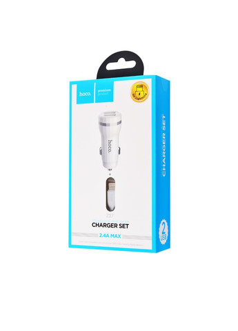 АЗП Z27 Staunch dual port in-car charger set with Lightning 2USB 2.4A White Hoco (297453032)