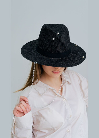 Шляпа женская на лето Федора с черный рафия с серебристой цепью и шпилькой D.Hats (283022815)