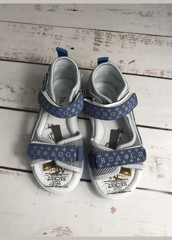 Цветные повседневные босоножки сандалии детские для мальчиков led серо-синий (607-1) B&G на липучке