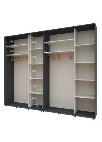 Шафа-купе чотиридверна 280*60*240 см Графіт ДСП + Дзеркало + Дзеркало + ДСП Стандарт Комфорт Меблі (360478626)