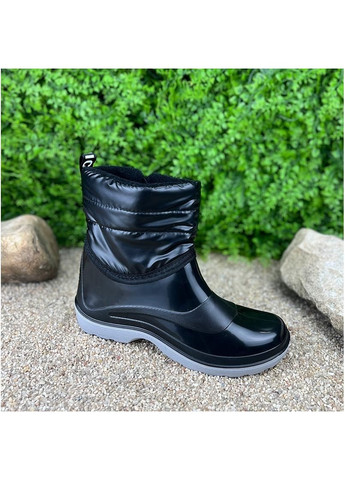 Черные гумовi жiночi чоботи утепленi е-00703-1 чорнi No Brand