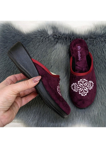 Сливовые тапочки домашние женские велюровые с вышивкой Inblu