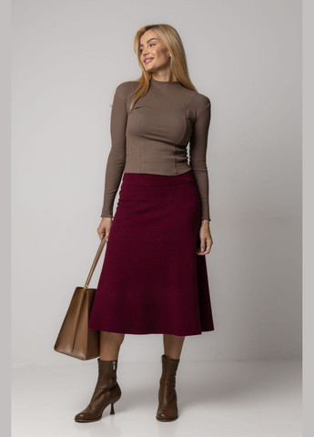 Спідниця-трапеція у рубчик довжиною міді - бордо Lurex (307814860)