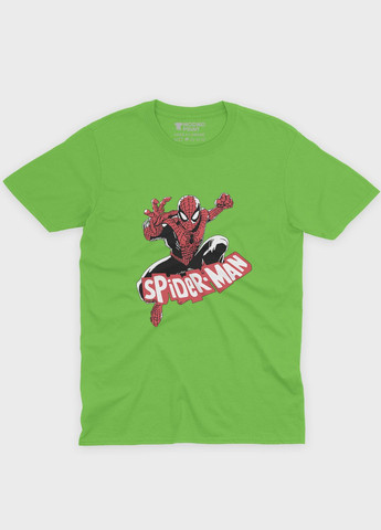 Салатова демісезонна футболка для хлопчика з принтом супергероя - людина-павук (ts001-1-kiw-006-014-077-b) Modno