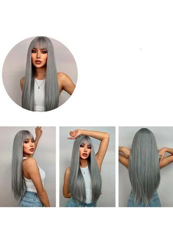 Перука рівна аніме з довгим чубчиком "Попелястий" - 70см - (372733773)