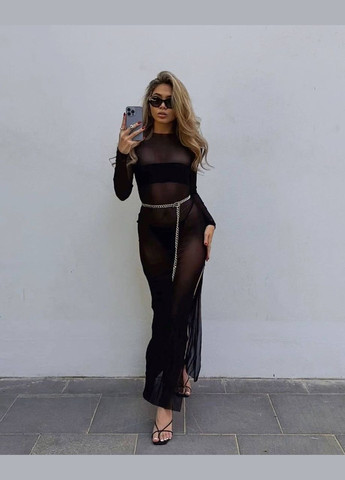 Чорна пляжна, кежуал сукня сітка футляр No Brand однотонна