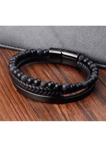 Шкіряний чоловічий браслет багатошаровий зі шкіри та каменів з коробочкою 21 см No Brand (369964998)
