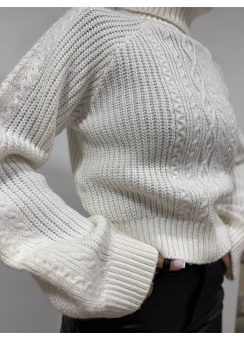 Белый демисезонный женский свитер водолазка с узором в косы н&м (58665) xs белый H&M