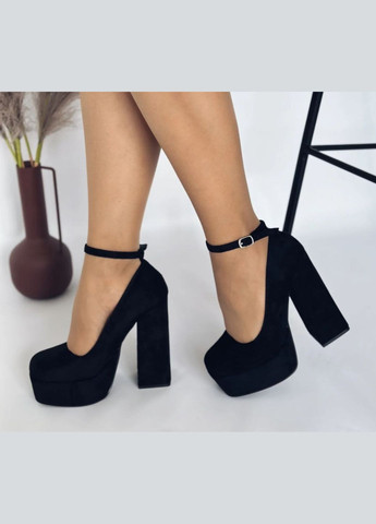 No Brand Жіночі чорні туфлі на високому каблуці та платформі чорний з штучна замша, — всесезон (342325078)