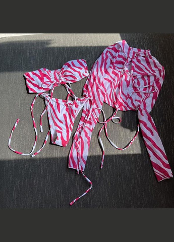 Малиновий літній роздільний купальник з накидкою зебра s m (44 46) малиновий Po Fanu