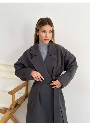 Сіре демісезонне Жіноче кашемірове пальто з поясом Vakko