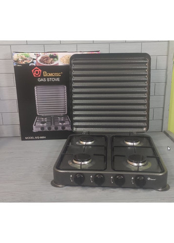 настольная газовая плита на 4 конфорки под баллонный газ 49,5х49,5х9 см ms-6604 grey Domotec