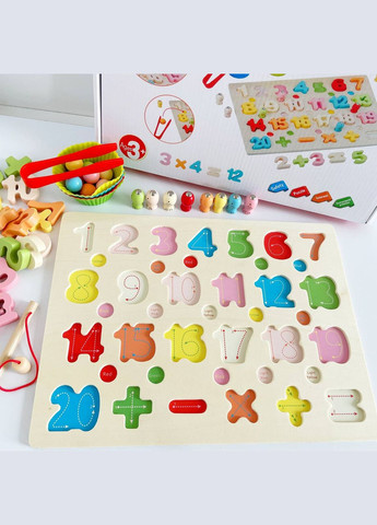 Дерев'яна багатофункціональна дошка MD 0826 сортер Монтессорі, ігрове поле, математичні знаки, рибалка Fun Game (327216255)