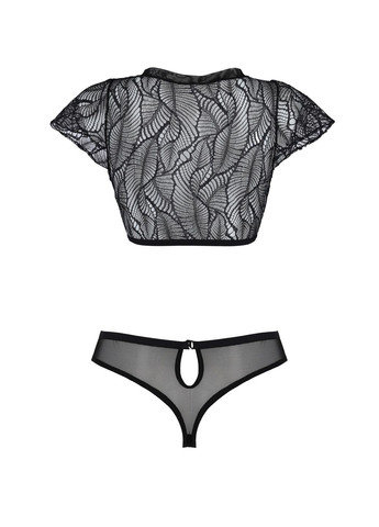 Черный демисезонный комплект leafa bikini black, бюстгальтер-топ с рукавчиками, стринги-шортики с вырезом - cherrylove Passion