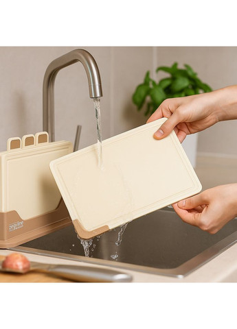 Набір дощок 4 дошки із підставкою ZP-00220 харчовий пластик дошки для різних продуктів Бежевий Zepline (365602126)