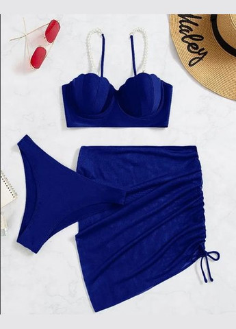 Синий демисезонный купальник раздельный синий с лямками-жемчужинами + юбка раздельный No Brand 4391