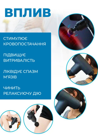 Масажний пістолет ручний масажер перкусійний акумуляторний ударний портативний вібромасажер для тіла з 4 насадками Tik-Tak (362297954)