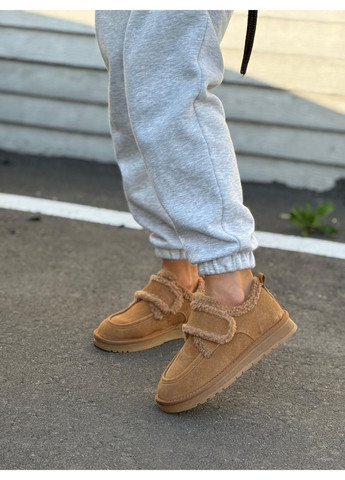 Зимние зимние женские ботинки на липучках натуральная замша теплые на меху комфортные мокасины рыжие No Brand