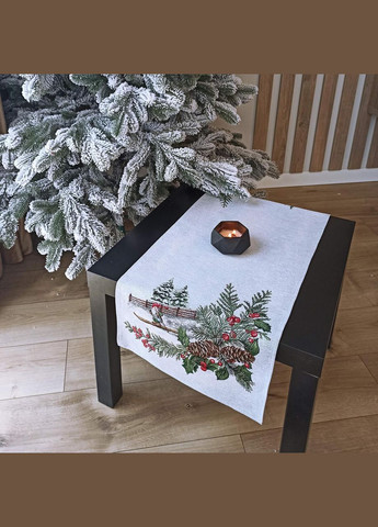 Новорічний ранер декоративна доріжка на стіл гобеленова з сріблястим люрексом "Веселий гном" 37х100 Maystat (305411993)