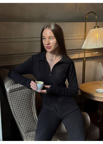 Комбінезон жіночий флісовий Style Point комбінезон-брюки однотонний чорний повсякденний, кежуал фліс