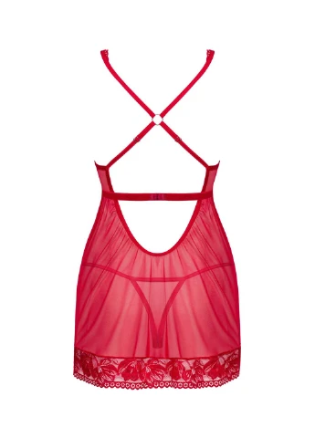 Прозрачная рубашка беби-долл Lacelove babydoll & thong красная XL/2XL - CherryLove Obsessive (296623428)