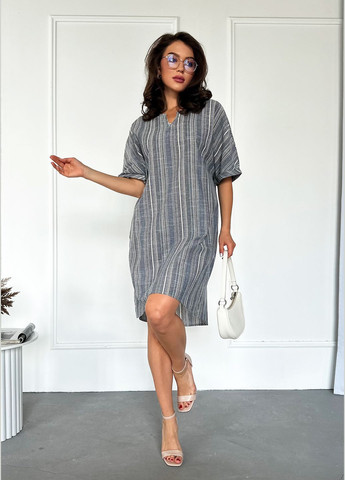 Темно-серое коктейльное, повседневный, джинсовое, пляжное, кэжуал удобное oversize платье на каждый день INNOE в полоску