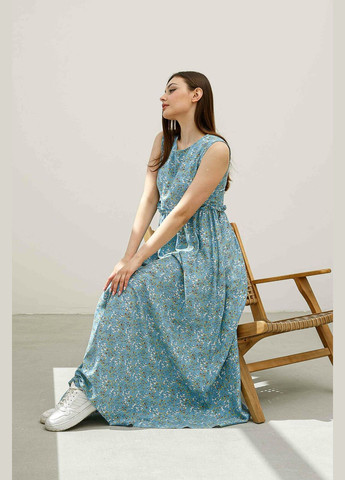 Блакитна повсякденний жіноча лляна сукня вільного крою з завищеною талією (пл 14.2-54/19) RiMari