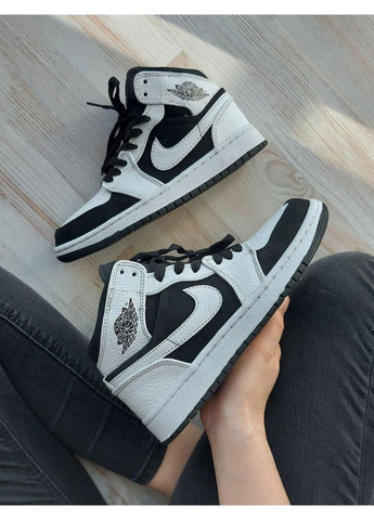 Чорні Осінні кросівки чоловічі nike air jordan 1 mid black white найк аір джордан No Brand