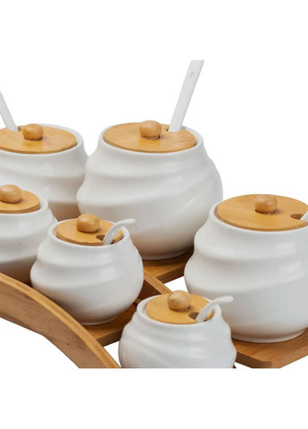 Банки для сыпучих продуктов 7 штук по 200 мл и 500 мл на бамбуковой подставке Yiwu (360454753)