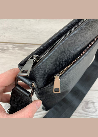 Сумка чоловіча через плече для документів з натуральної шкіри містка, чорна No Brand (333705720)