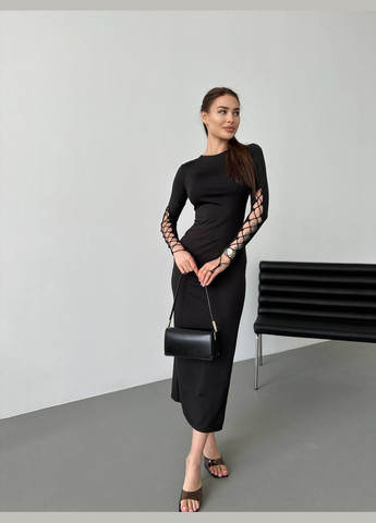 Чорна святковий, коктейльна, кежуал, повсякденний, відвертий, вечірня жіноча сукня силуетна FINO Mode однотонна