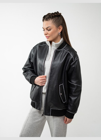 Черная демисезонная женская кожаная куртка весна Fabio Monti